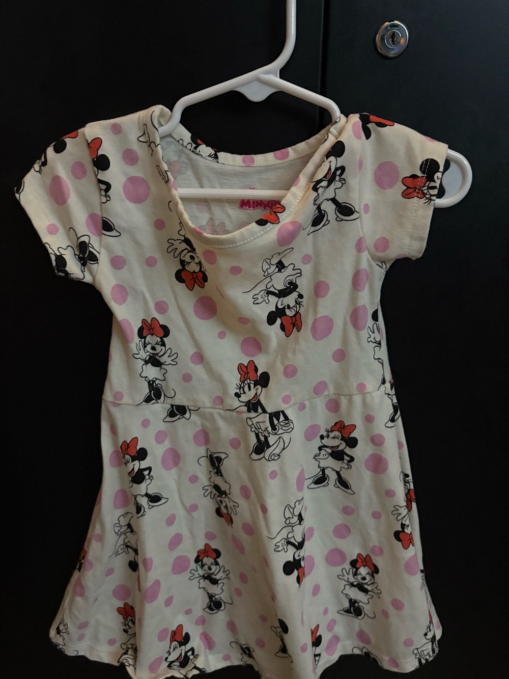 Disney Minnie Infant/Toddler Cream Dress with Pink Polka Dots and Red Bows